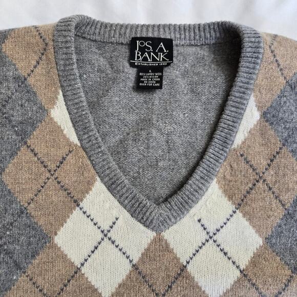 Jos. A. Bank Vintage Argyle Lambswool V-Neck Sweater L Academia Preppy Old Money - Picture 9 of 11